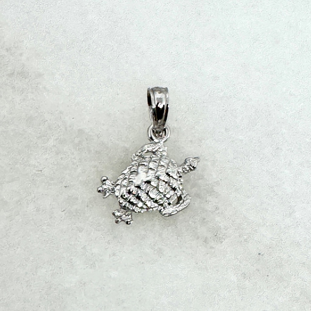 10k White Gold 16mm Turtle Charm Pendant .50g - New